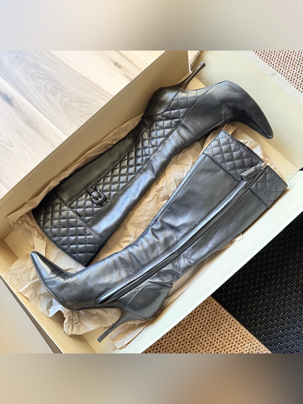 Burberry Black Quilted Over-the-Knee Leather Boots